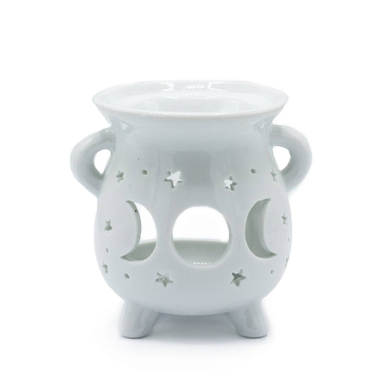 Cauldron Oil Burner - Moon Phase - White