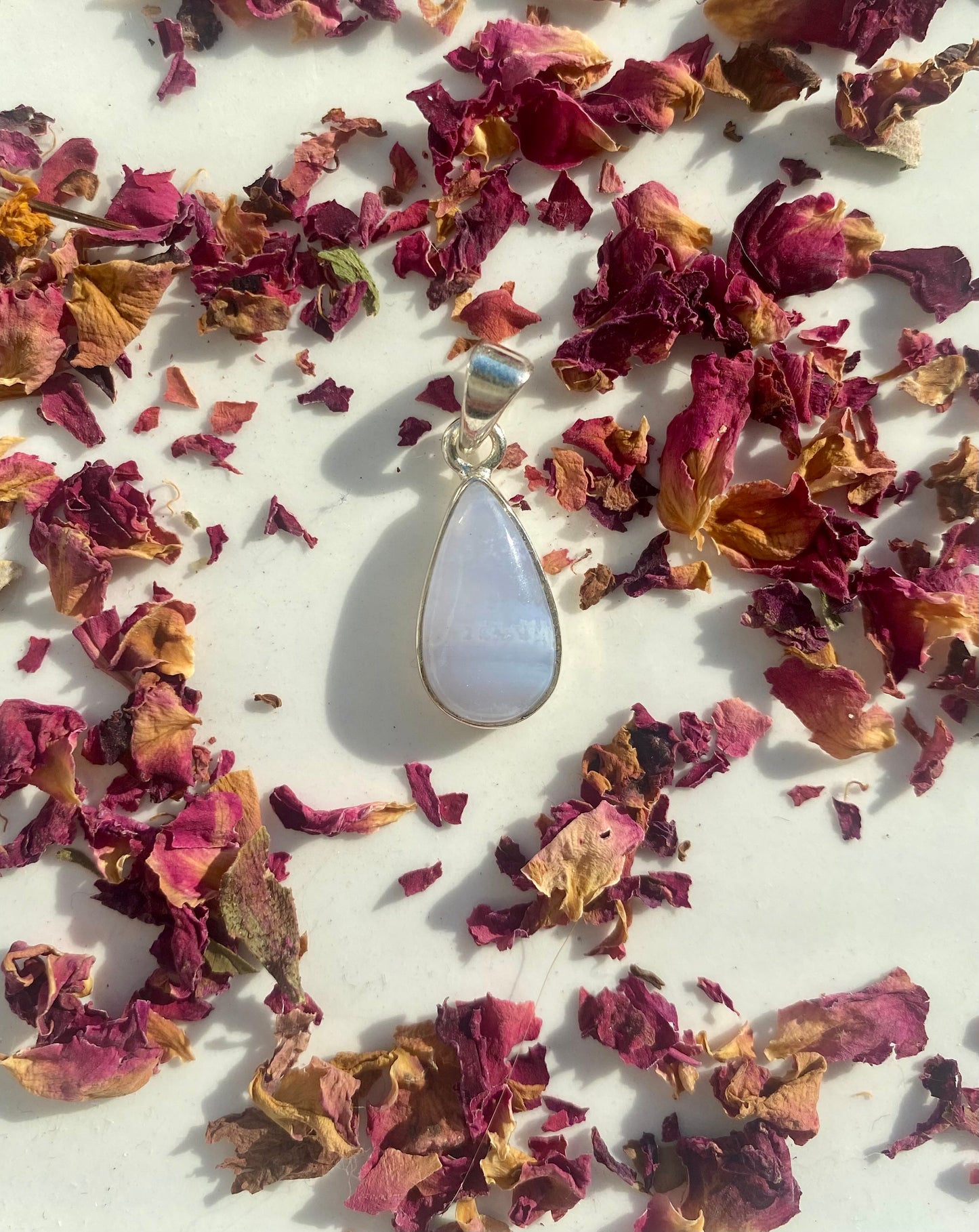 Blue Lace Agate Teardrop Pendant - 925 Sterling Silver