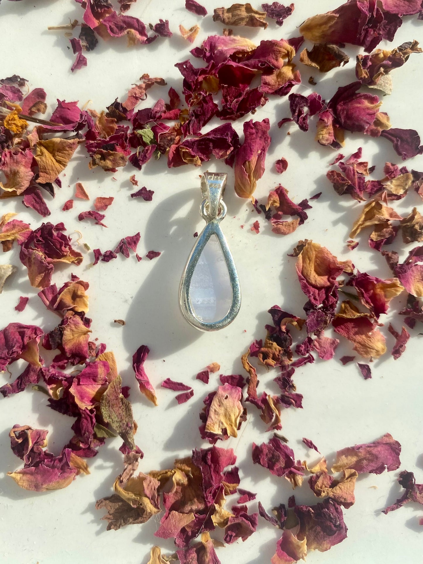 Blue Lace Agate Teardrop Pendant - 925 Sterling Silver