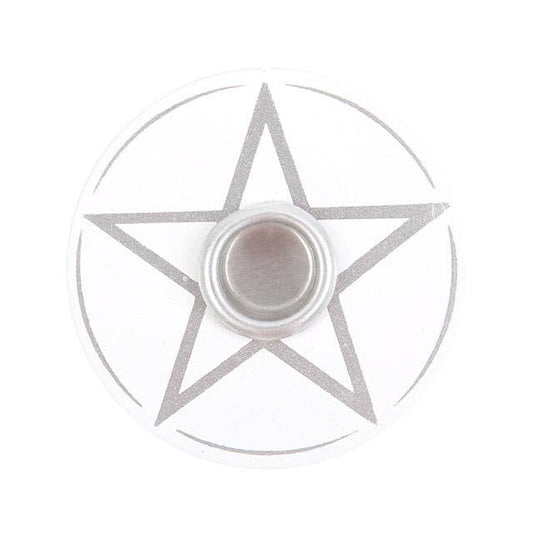 White Pentagram Spell Candle Holder