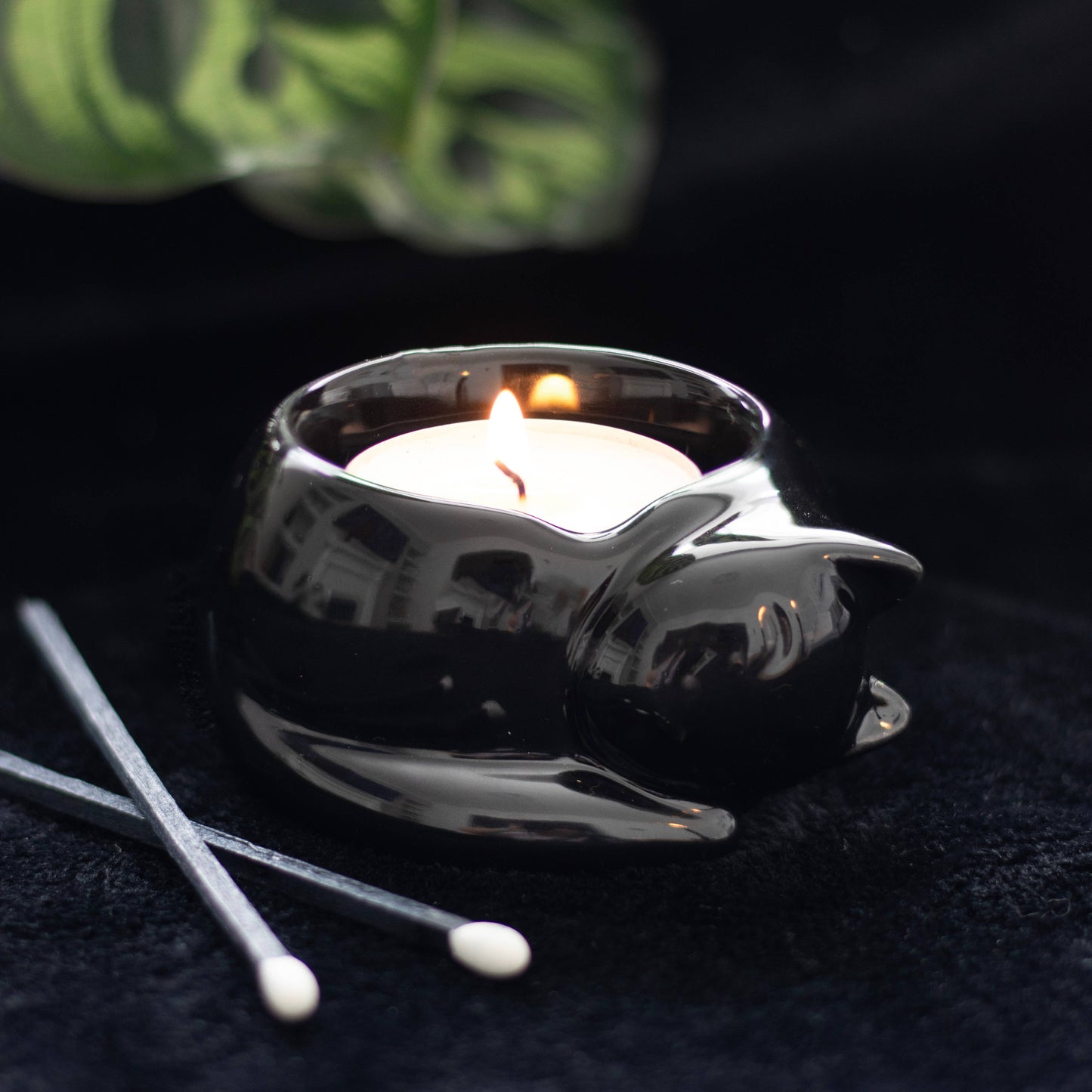 Black Cat Ceramic Tealight Candle Holder