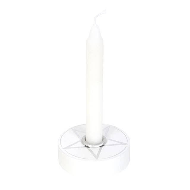 White Pentagram Spell Candle Holder