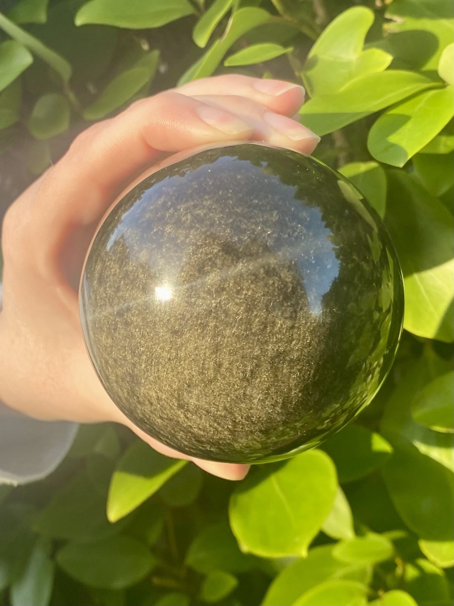 Golden Sheen Black Obsidian Sphere